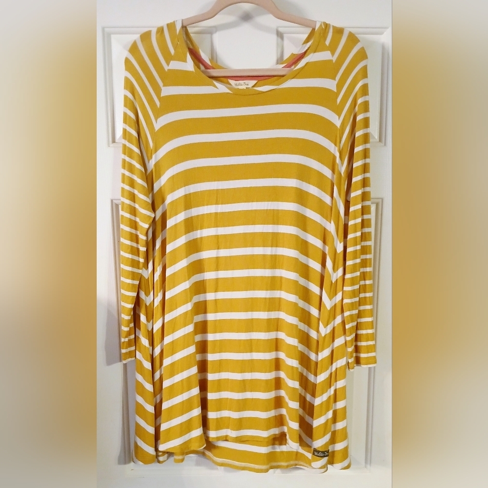 Matilda Jane Women’s Long Sleeve Tee Tunic Mustard Yellow Gold White Striped L